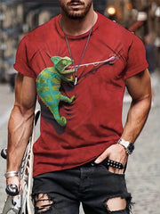 Men's 3D Chameleon Print T shirt Casual Comfy Mid Stretch Crew Neck Tee