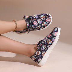 Colorful Skull Ghost Print Flat Shoes Scary Style Soft Bottom Sport Shoes