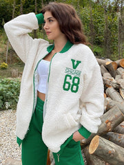 Women's Letter Print Leisure Teddy Embroidery Jacket