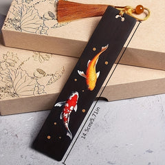 Chinese Style Koi Carp Sandalwood Bookmark Tassel Pendant Lucky Book Mark