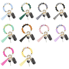 Silicone Beaded Bracelet Keychain Floral Beaded Bangle Key Ring Pendant