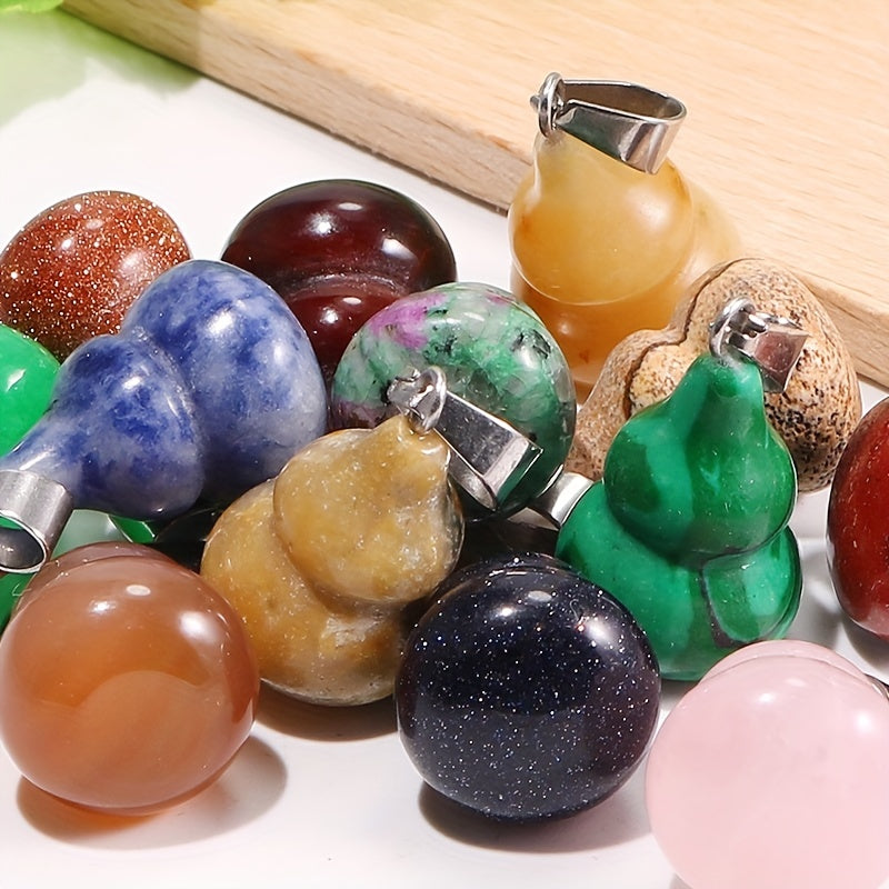 12 Assorted Crystal Gourd Pendants for Healing & Crafting