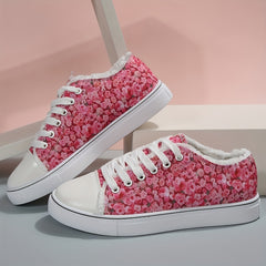 Floral Print Canvas Lace Up Sneakers Comfortable Low Top Shoes