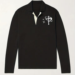Men's Star & Cross Pattern Knit Polo Shirt Stretch V Neck Sweater