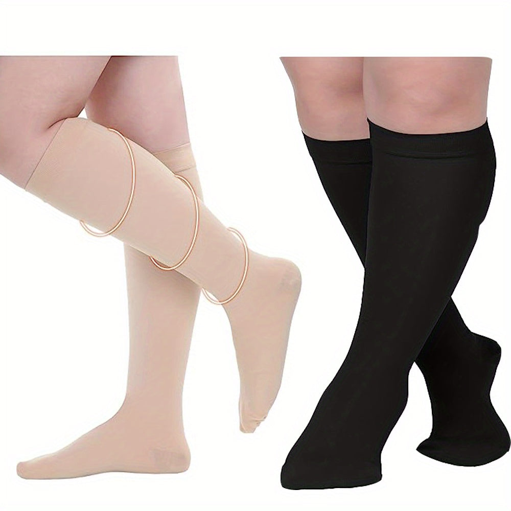 2 Pairs Plus Size Compression Socks 15-20 mmHg for Circulation Support