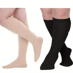 2 Pairs Plus Size Compression Socks 15-20 mmHg for Circulation Support