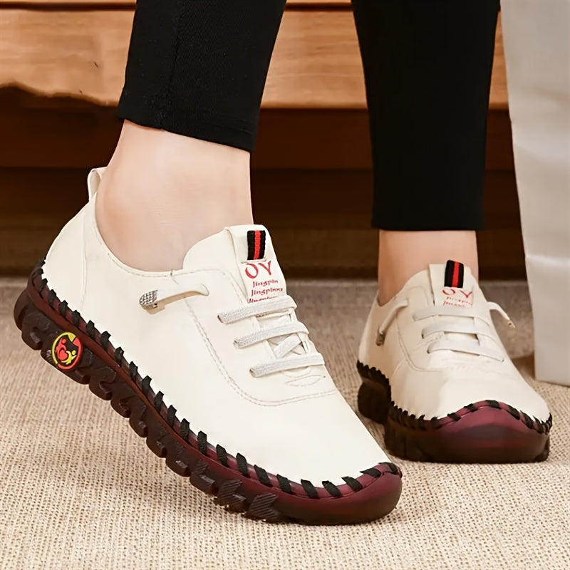 Women's Lace Up Flat Sneakers Non Slip Soft Sole Casual Shoes