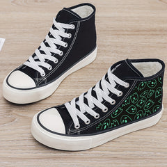 Ghost Print Plush Lined Chunky Canvas Sneakers High Top