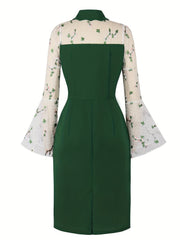 Floral Print Long Sleeve Lapel Dress for Party & Banquet