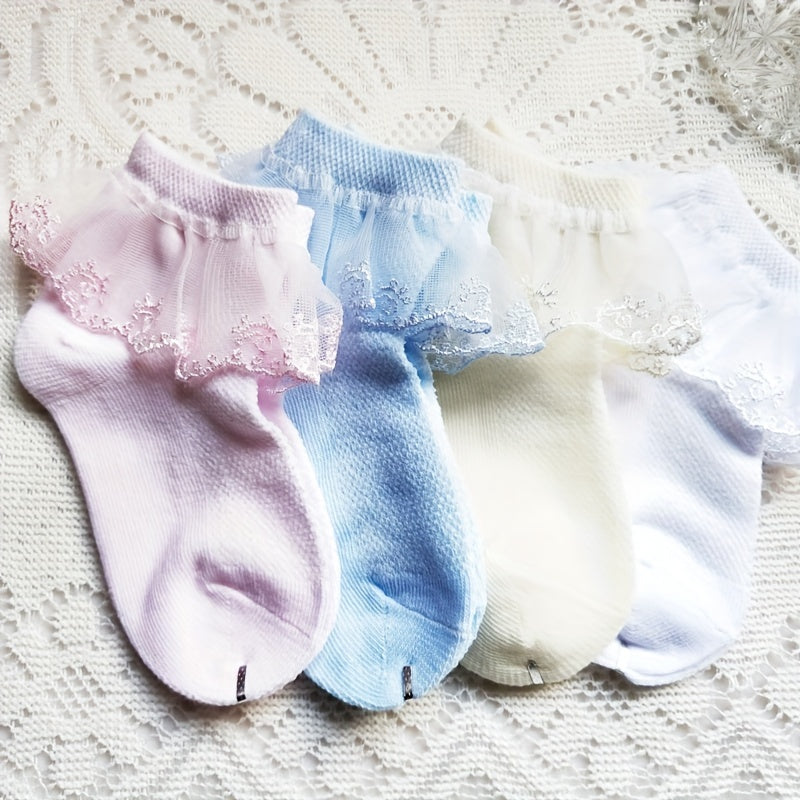 Girls Lace Ruffle Crew Socks Breathable Cotton Blend for Latin Dance Dress