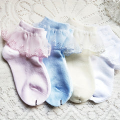Girls Lace Ruffle Crew Socks Breathable Cotton Blend for Latin Dance Dress