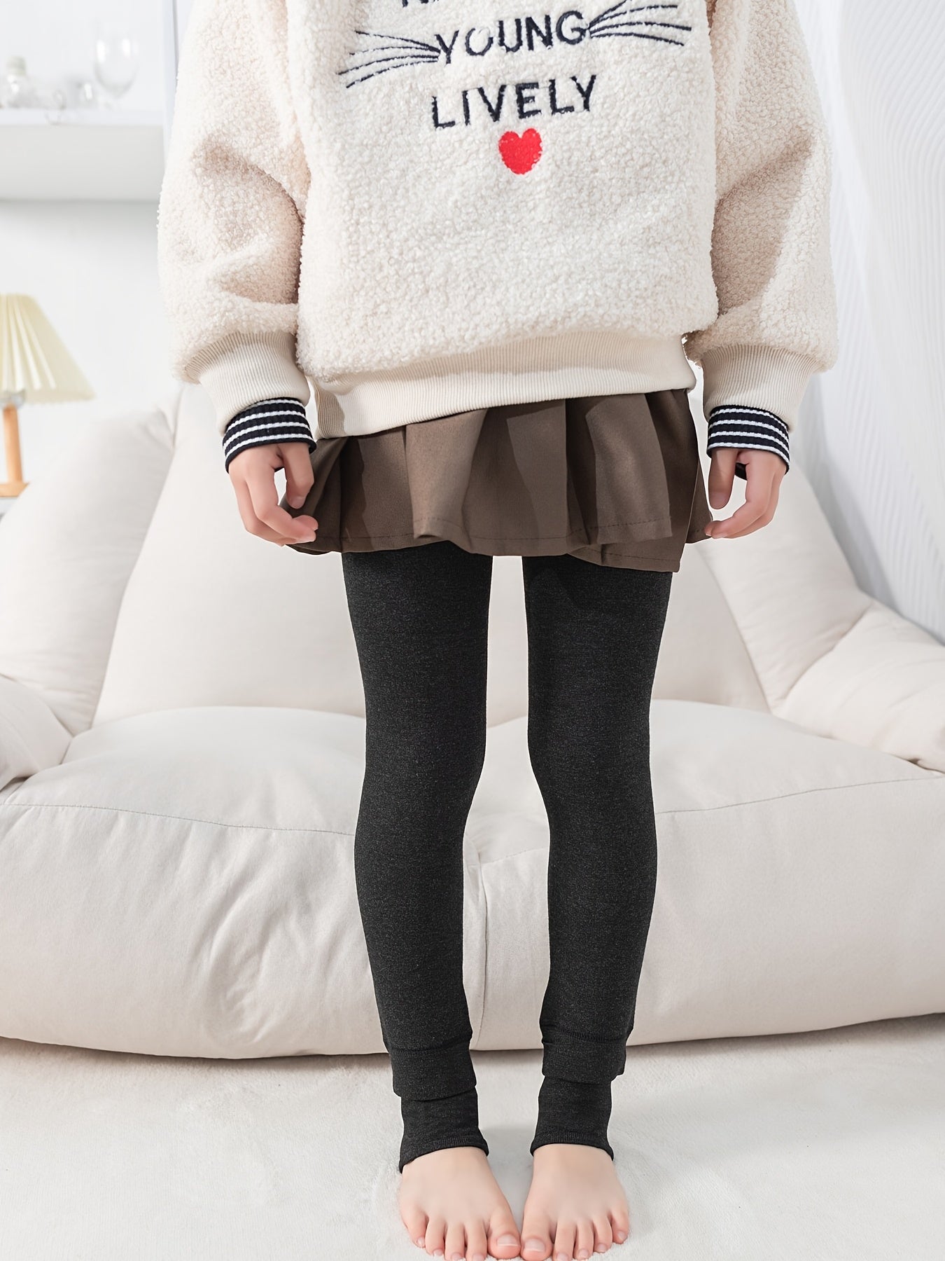 Girls Plush Warm Winter Legging Solid Tight Pant Kids Clothes