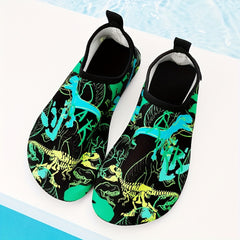 Dino Print Water Shoes for Boys Quick Dry Aqua Socks