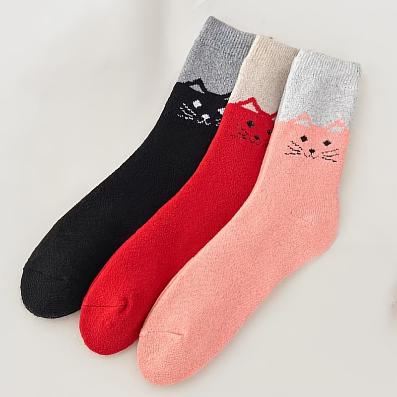 6 Pairs Cartoon Cat Print Socks Women's Stockings & Hosiery