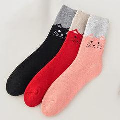 6 Pairs Cartoon Cat Print Socks Women's Stockings & Hosiery