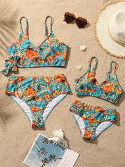 2pcs Girl's Tropical Leaf Cami Top & Shorts Bikini Swimsuit Set