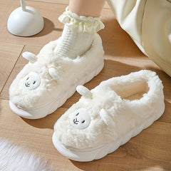 Women's Lamb Decor Slippers Plush Lined Slip On Shoes