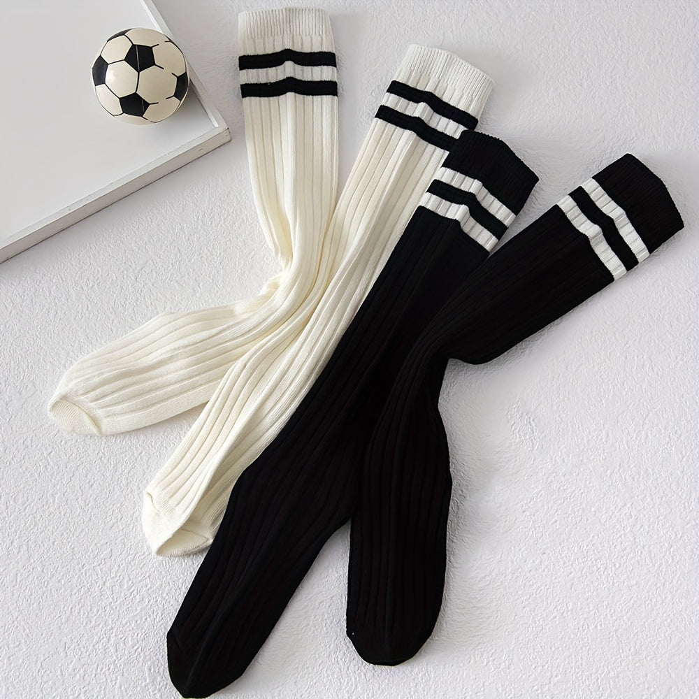 2 Pairs Kids Striped Cotton Knee High Socks for School Uniforms