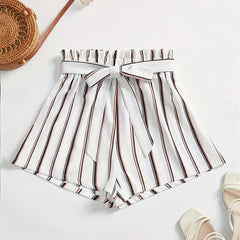 Striped Print Wide Leg Knotted Shorts for Spring & Summer