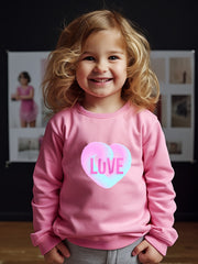 Girls Love Heart Print Crew Neck Sweatshirt for Fall Winter