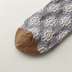5 Pairs 3D Floral Textured Socks Retro Court Style Ruffle Short Socks