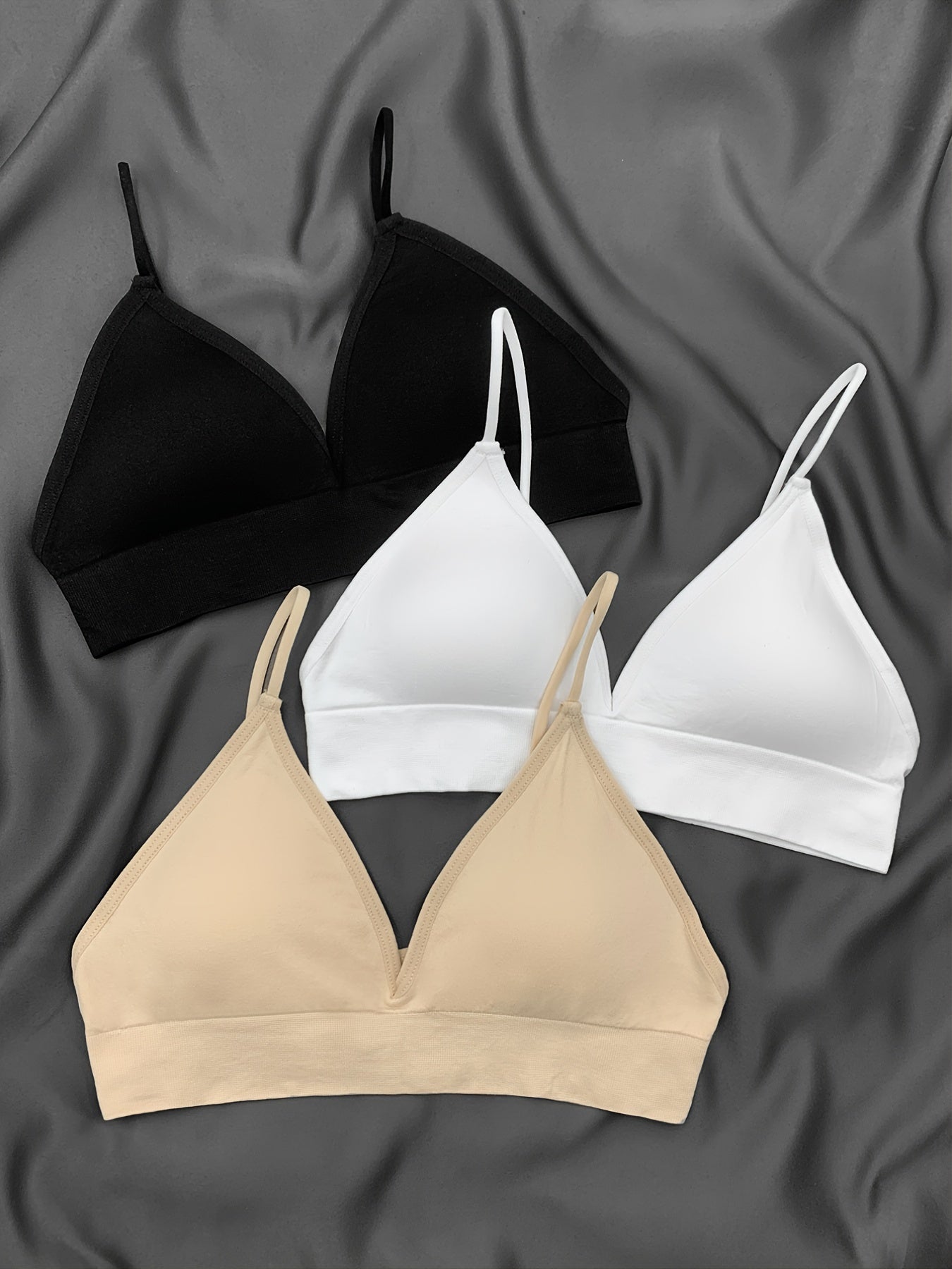 3 Pcs Solid Triangle Bras No Steel Ring Padded