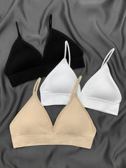 3 Pcs Solid Triangle Bras No Steel Ring Padded