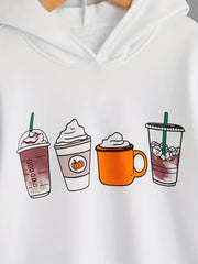 Boy's Coffee Print Hoodie Long Sleeve Top