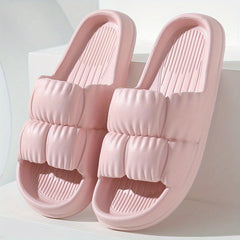 Women's Solid Ruched Slides Soft Sole Casual Pillow Lightweight Home Shoes