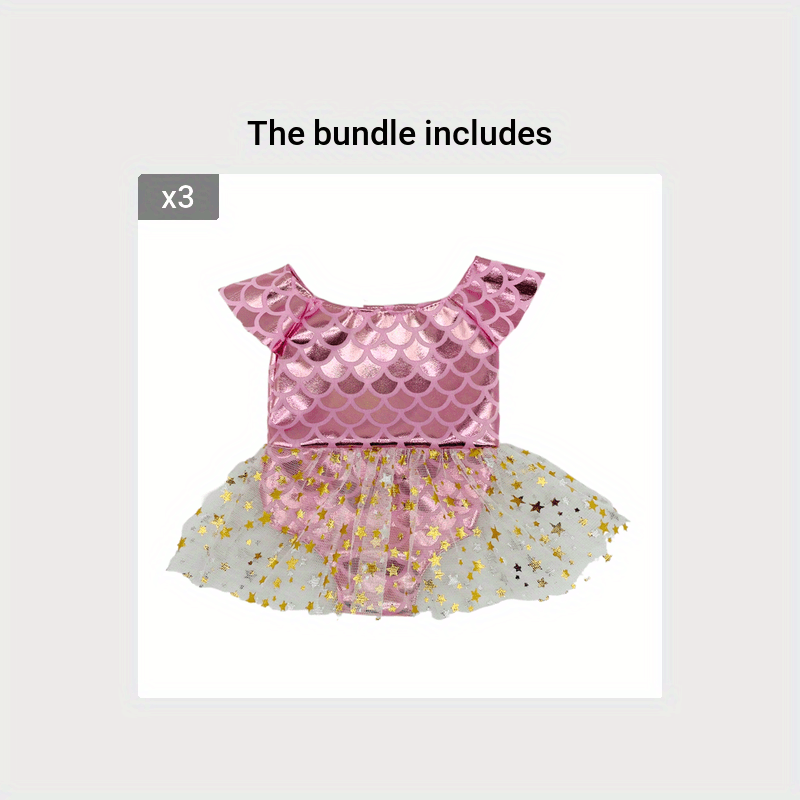 Pink Mermaid Yarn Skirt Swimsuit Rompers for 18 Inch Dolls