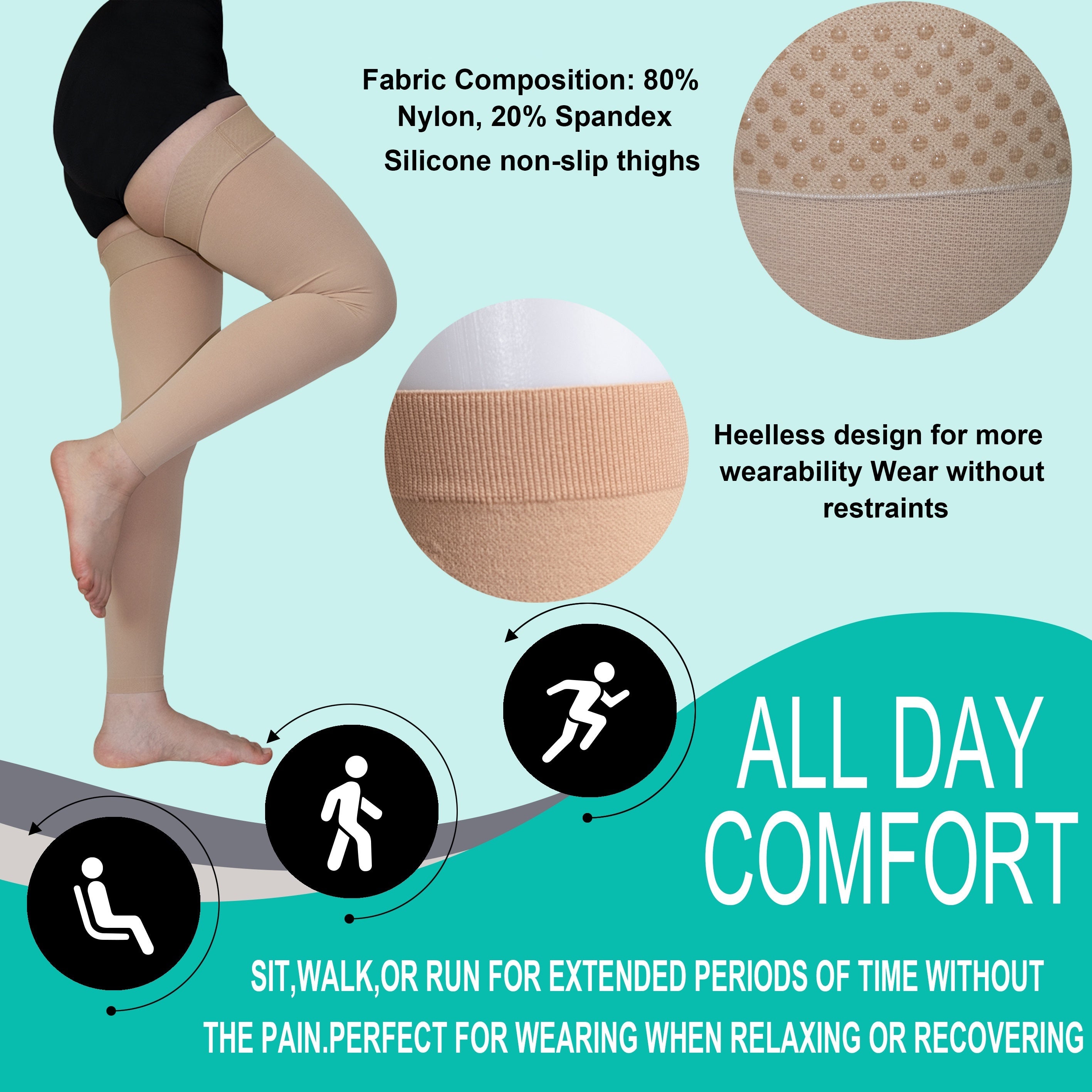 Size Up Thigh High Compression Stockings 20-30mmHg Footless Unisex