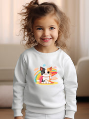 Girls Cat Pattern Crew Neck Sweatshirt For Spring Fall Christmas Gift