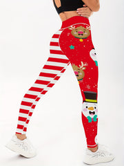 Christmas Snowflake Deer Print Leggings High Stretch Yoga Fitness Pants