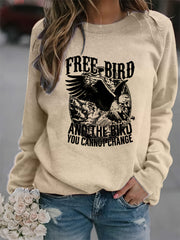 Eagle Print Sweatshirt Crew Neck Women's Clothing