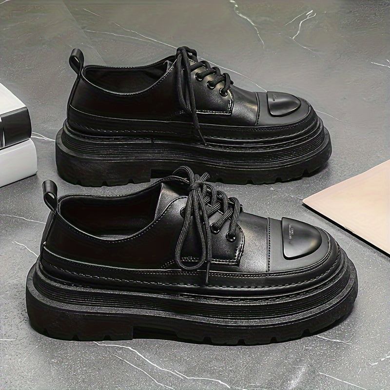 Men's Lace Up PU Leather Platform Sneakers Vintage Casual Shoes