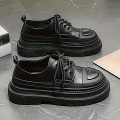 Men's Lace Up PU Leather Platform Sneakers Vintage Casual Shoes