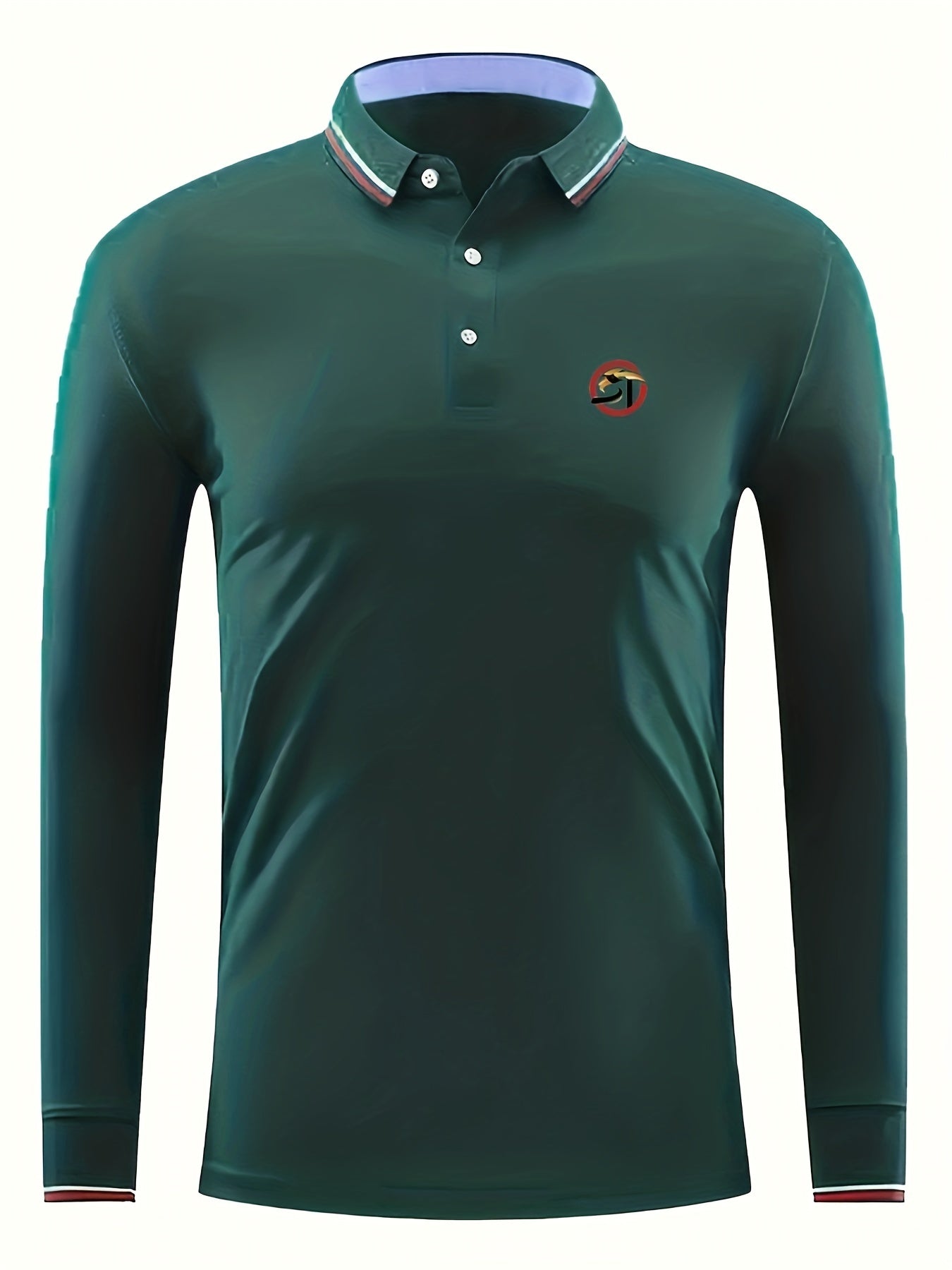 Men's Circle Print Polo Shirt Casual Stretch Breathable Long Sleeve Shirt