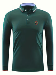 Men's Circle Print Polo Shirt Casual Stretch Breathable Long Sleeve Shirt