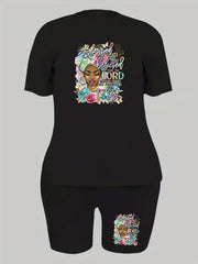 Cartoon Figure & Slogan Print 2 Piece Set