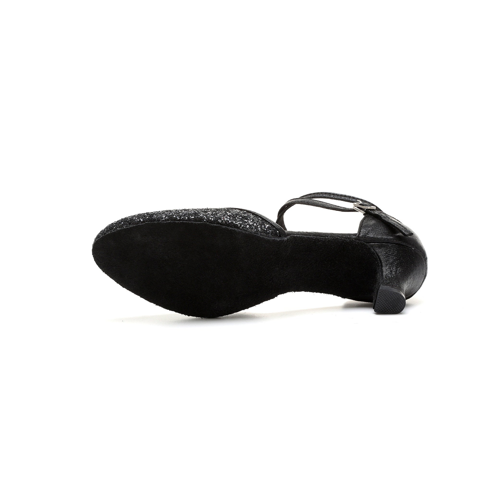 Sequined Latin Dance Shoes with Ankle Straps & Kitten Heels