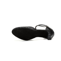 Sequined Latin Dance Shoes with Ankle Straps & Kitten Heels