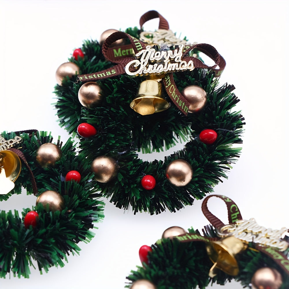 Christmas Wreath Green Garland w/ Golden Balls Red Berries Merry Christmas Bow