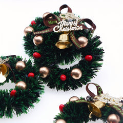 Christmas Wreath Green Garland w/ Golden Balls Red Berries Merry Christmas Bow