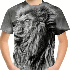 Boy's Lion Graphic T-shirt Casual Tee for Summer Outdoor