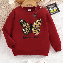 Girls Leopard Butterfly Print Sweatshirt Long Sleeve Top