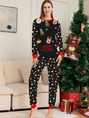 Christmas Elk Print Pajama Set Long Sleeve Top & Pants Women's Sleepwear