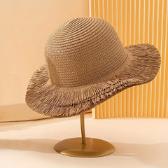 Kids Summer Straw Hat Mustache Fisherman Hat with Rough Edge