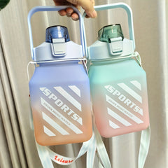 1500 ml Gradient Square Water Cup with Straws for Outdoors & Travel