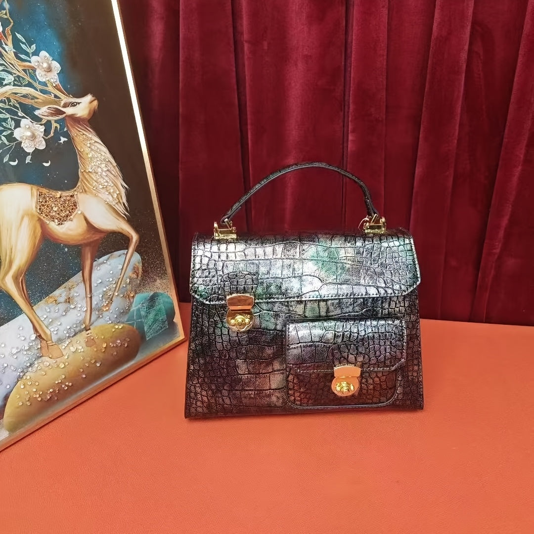 Crocodile Suede Handbag for Women Crossbody Pocket Briefcase