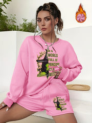 Women's Plus Graphic Print Sweatshirt & Shorts 2pcs Set Outfits